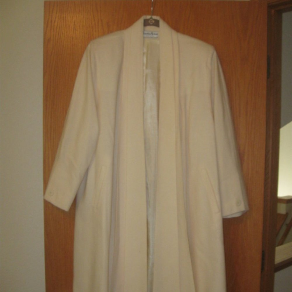Jonathan Michael Off White Open Pleated Wool Coat